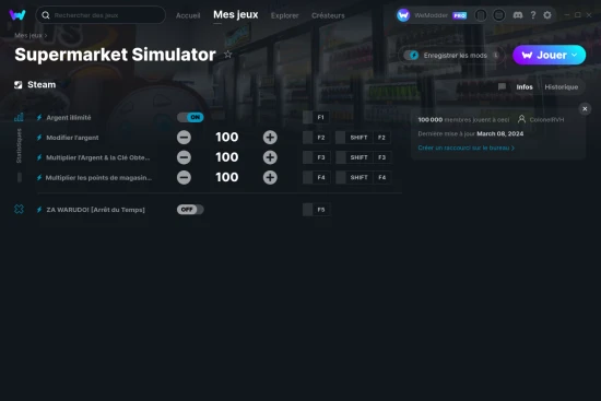 Capture d'écran de triches de Supermarket Simulator
