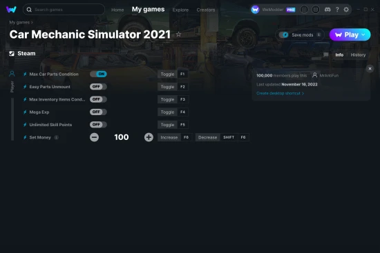 Car Mechanic Simulator 2021 cheats screenshot