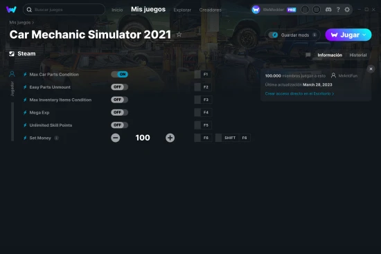 captura de pantalla de las trampas de Car Mechanic Simulator 2021
