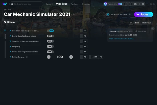 Capture d'écran de triches de Car Mechanic Simulator 2021