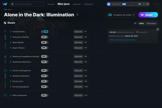 Capture d'écran de triches de Alone in the Dark: Illumination