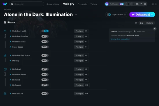 cheaty Alone in the Dark: Illumination zrzut ekranu