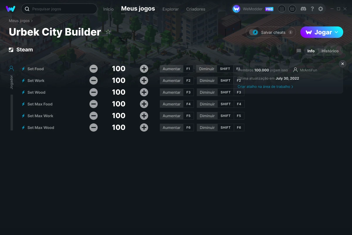 Cheats e Trainers para Urbek City Builder no PC - WeMod