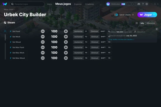 Captura de tela de cheats do Urbek City Builder