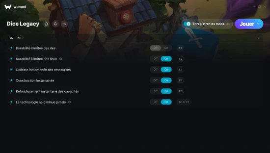 Capture d'écran de triches de Dice Legacy