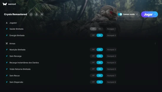 Captura de tela de cheats do Crysis Remastered