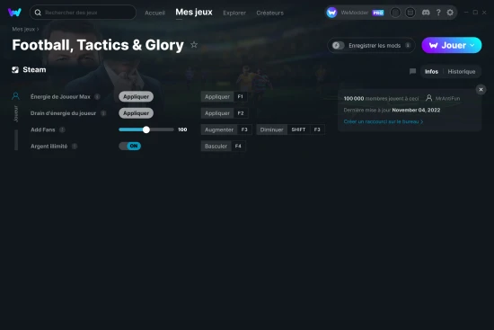 Capture d'écran de triches de Football, Tactics & Glory