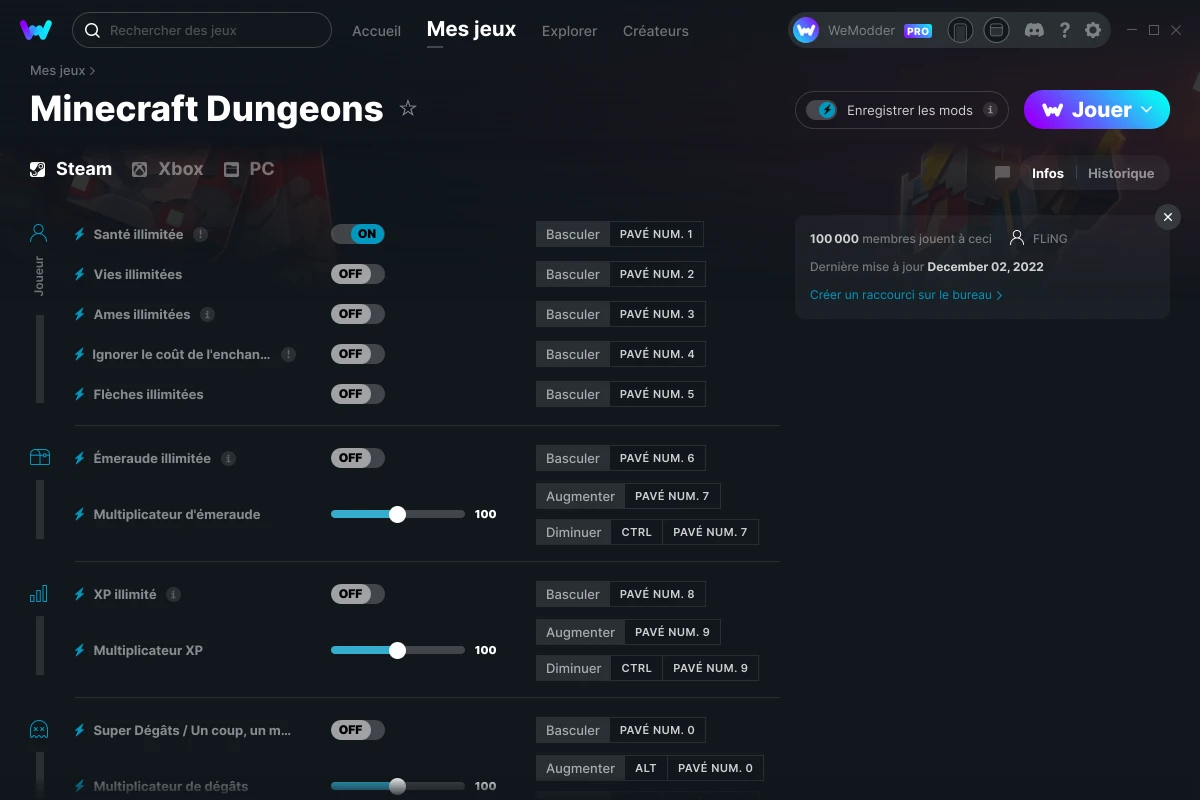 Minecraft Dungeons Triches et Trainers pour PC WeMod