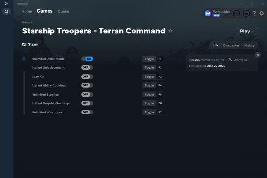 Starship Troopers - Terran Command cheats screenshot
