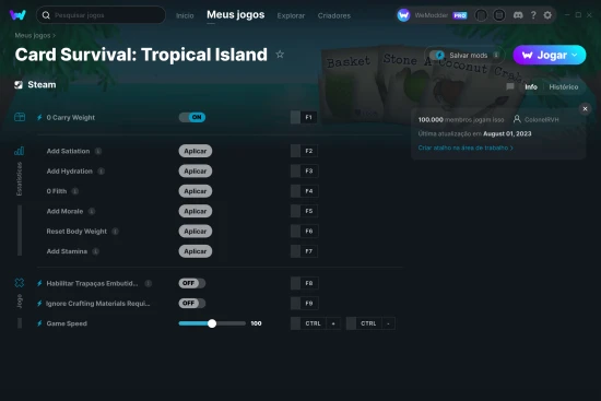 Captura de tela de cheats do Card Survival: Tropical Island