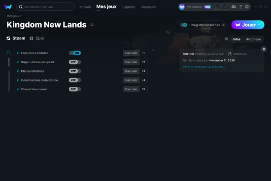 Capture d'écran de triches de Kingdom New Lands