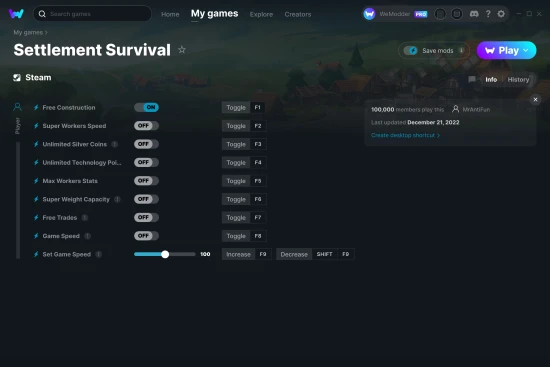 Settlement Survival cheats screenshot