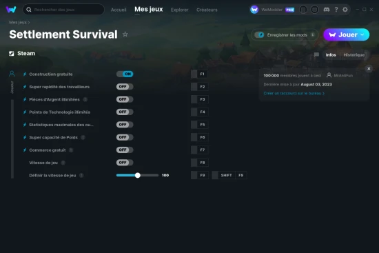 Capture d'écran de triches de Settlement Survival