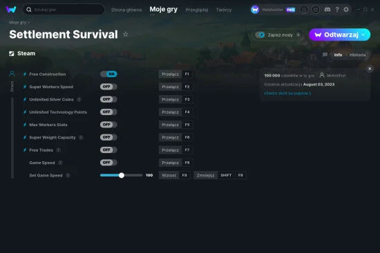 cheaty Settlement Survival zrzut ekranu
