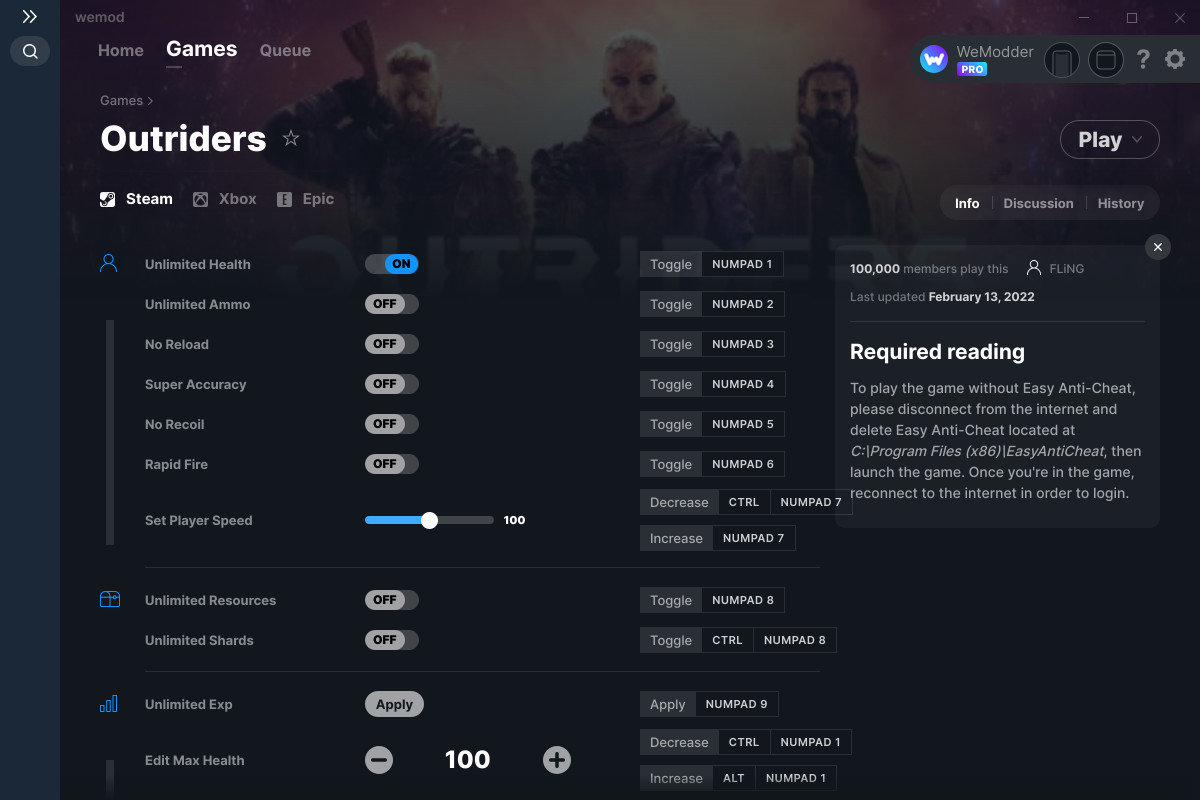 Outriders Cheats and Trainer for Xbox Trainers WeMod Community