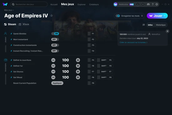 Capture d'écran de triches de Age of Empires IV
