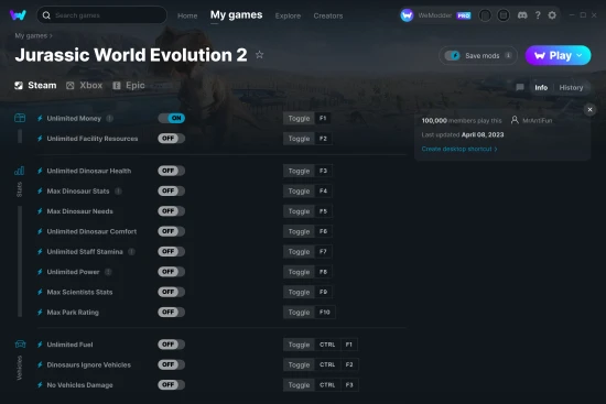 Jurassic World Evolution 2 cheats screenshot
