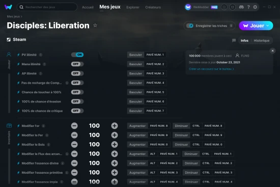 Capture d'écran de triches de Disciples: Liberation