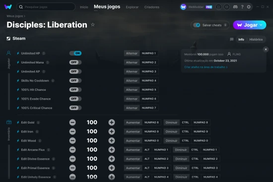 Captura de tela de cheats do Disciples: Liberation