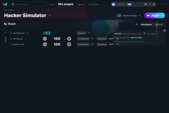 captura de pantalla de las trampas de Hacker Simulator