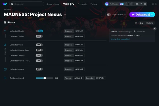 cheaty MADNESS: Project Nexus zrzut ekranu
