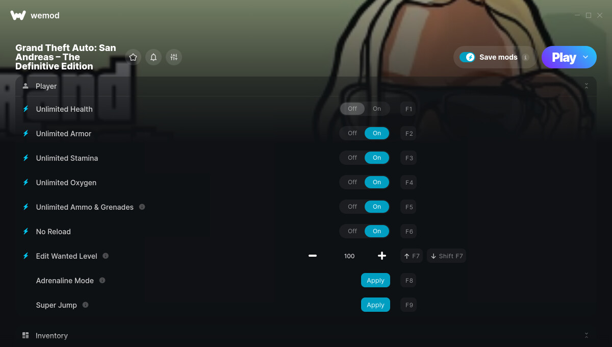 Grand Theft Auto: San Andreas – The Definitive Edition Cheats and Trainer  for Rockstar Games - Trainers - WeMod Community, image size:1200x680