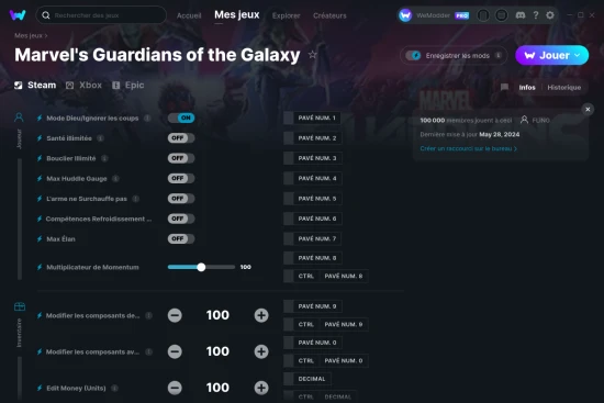Capture d'écran de triches de Marvel's Guardians of the Galaxy