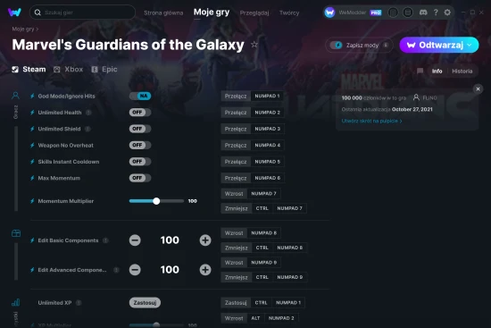 cheaty Marvel's Guardians of the Galaxy zrzut ekranu
