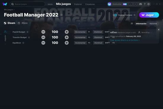 captura de pantalla de las trampas de Football Manager 2022