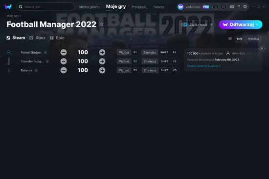 cheaty Football Manager 2022 zrzut ekranu