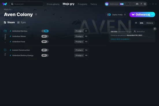 cheaty Aven Colony zrzut ekranu