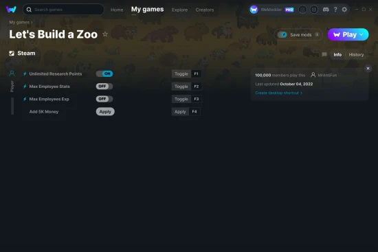 Let's Build a Zoo cheats screenshot