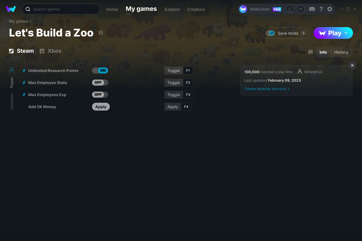 Let's Build a Zoo Cheats and Trainer for Steam Trainers WeMod Community
