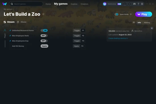 Let's Build a Zoo cheats screenshot