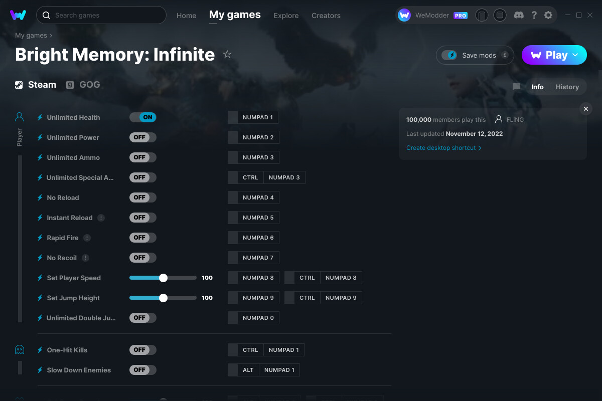 Bright Memory: Infinite Cheats and Trainer for GOG - Trainers - WeMod ...