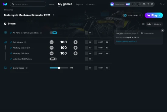 Motorcycle Mechanic Simulator 2021 cheats screenshot