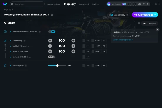 cheaty Motorcycle Mechanic Simulator 2021 zrzut ekranu