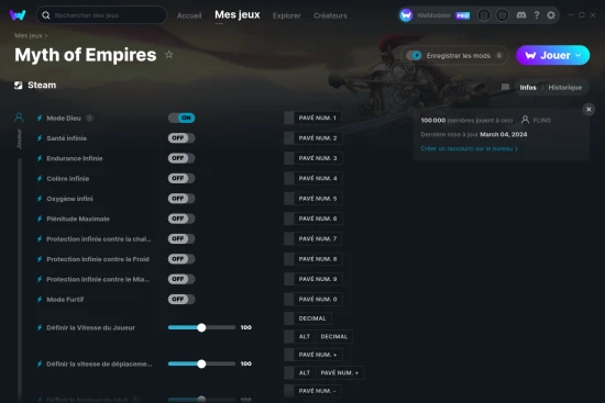 Capture d'écran de triches de Myth of Empires