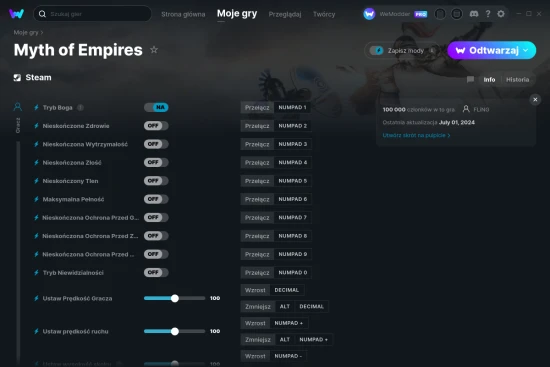cheaty Myth of Empires zrzut ekranu