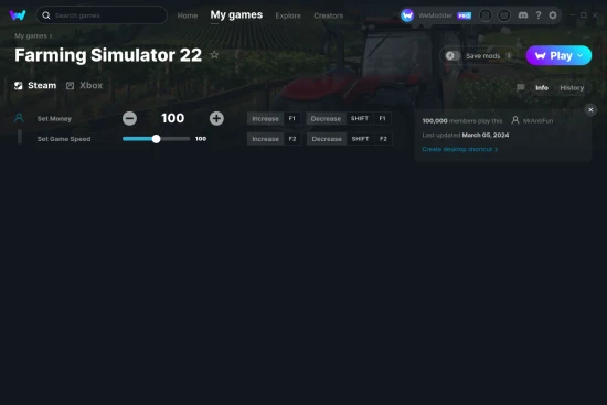 Farming Simulator 22 cheats screenshot