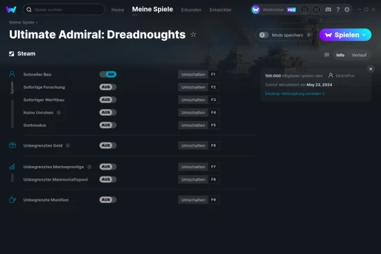 Ultimate Admiral: Dreadnoughts Cheats Screenshot