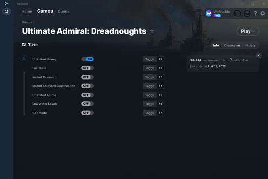 Ultimate Admiral: Dreadnoughts cheats screenshot
