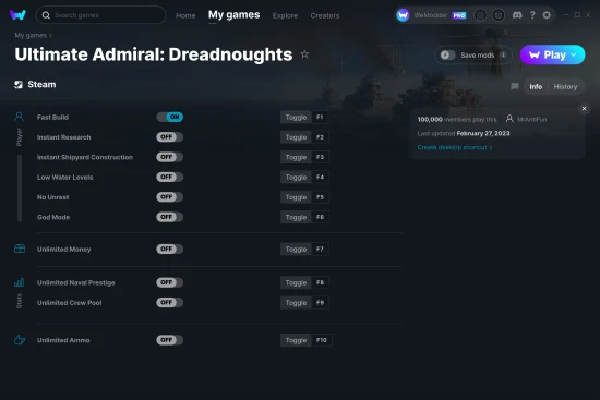 Ultimate Admiral: Dreadnoughts cheats screenshot