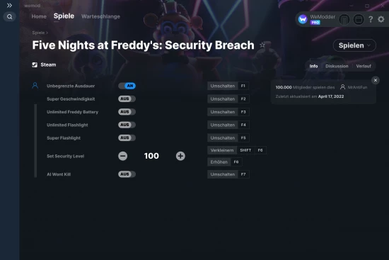 Five Nights at Freddy's: Security Breach Cheats Screenshot