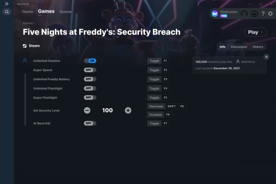 Five Nights at Freddy's: Security Breach cheats screenshot