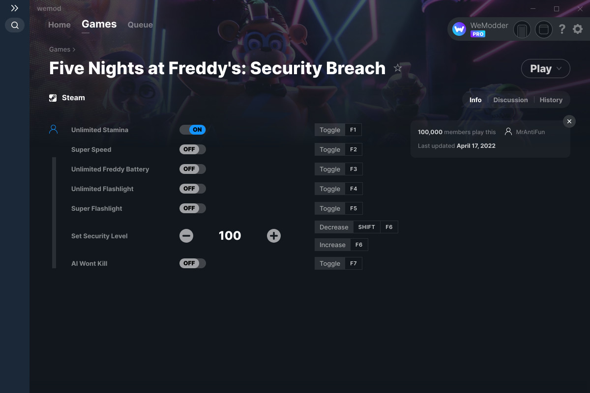 Five Nights at Freddy's Security Breach Cheats and Trainer for Steam