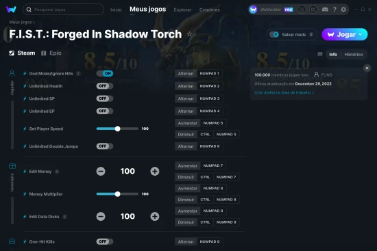 Captura de tela de cheats do F.I.S.T.: Forged In Shadow Torch