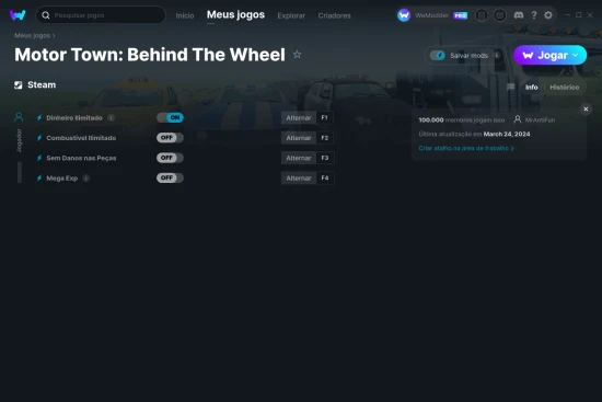 Captura de tela de cheats do Motor Town: Behind The Wheel
