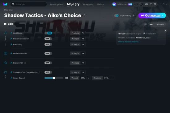 cheaty Shadow Tactics - Aiko's Choice zrzut ekranu