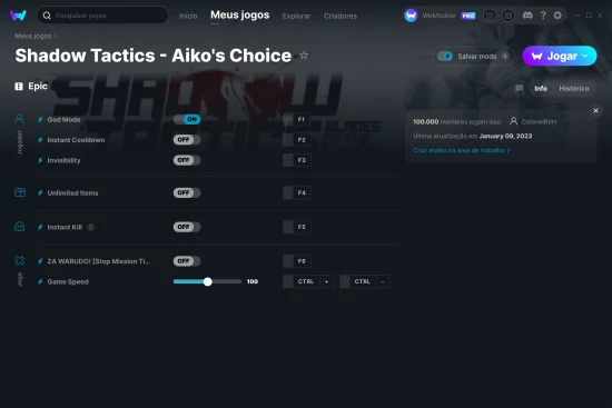 Captura de tela de cheats do Shadow Tactics - Aiko's Choice